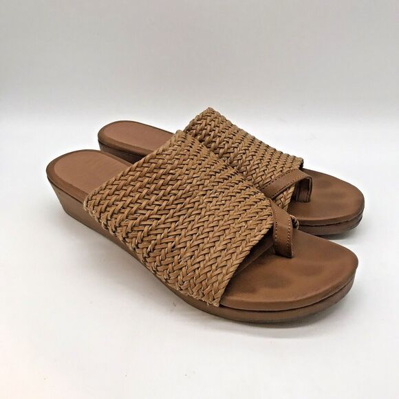 Baretraps Abey Woven Brown Wedge Thong Slide Women's 7.5M Slip On Sandals Shoes - Picture 1 of 10